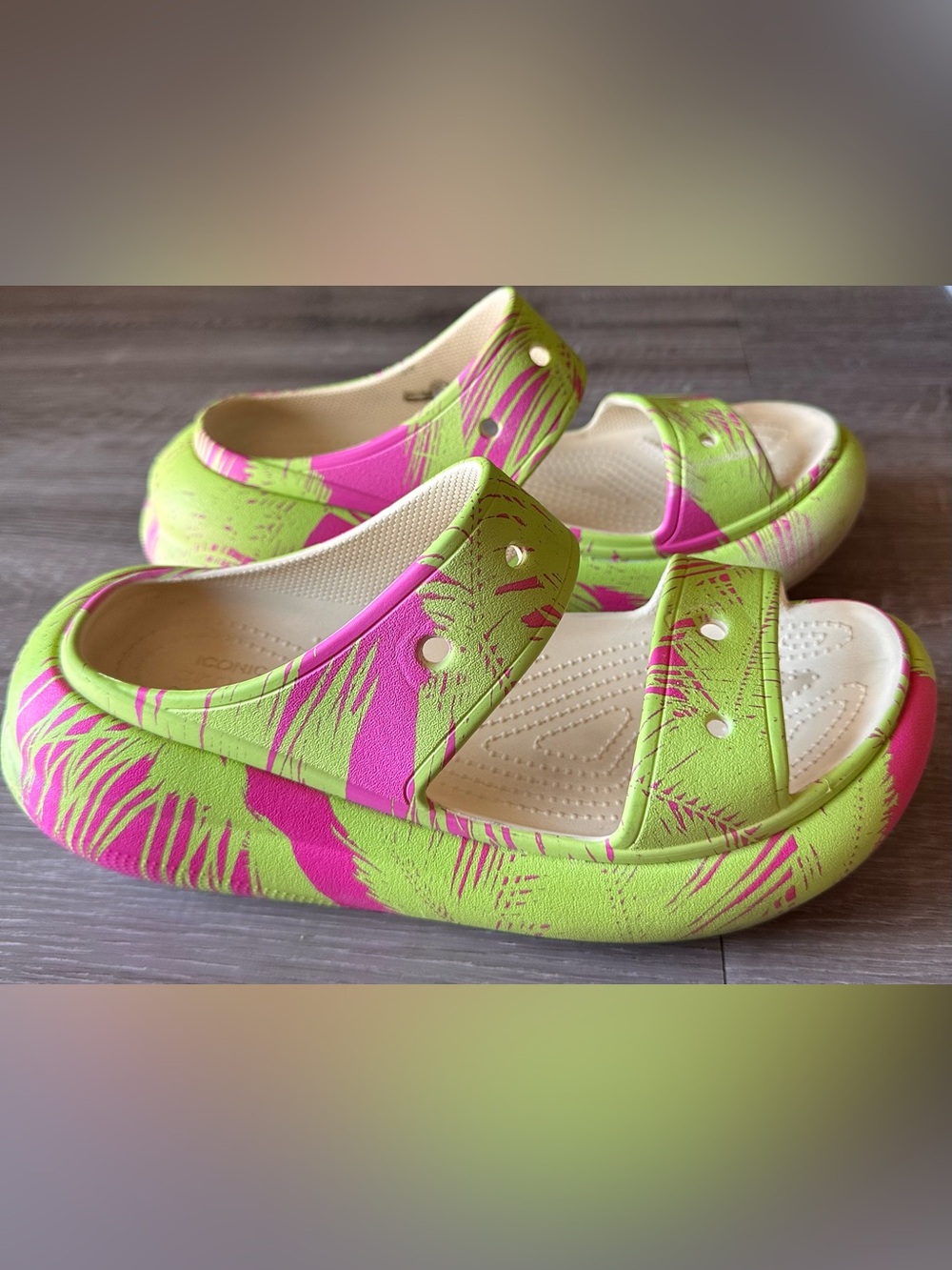 Neon Green and Hot Pink Slide Sandals - Youth Comfort Clogs 7.5